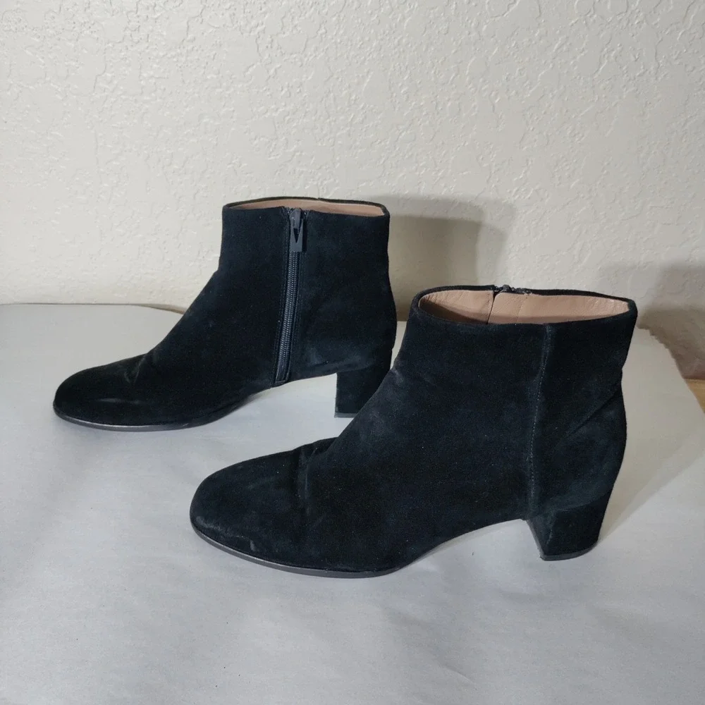 Via Spiga Womens Black Suede Block Heel Ankle Boots Size 8M Vero Cuoio Italy